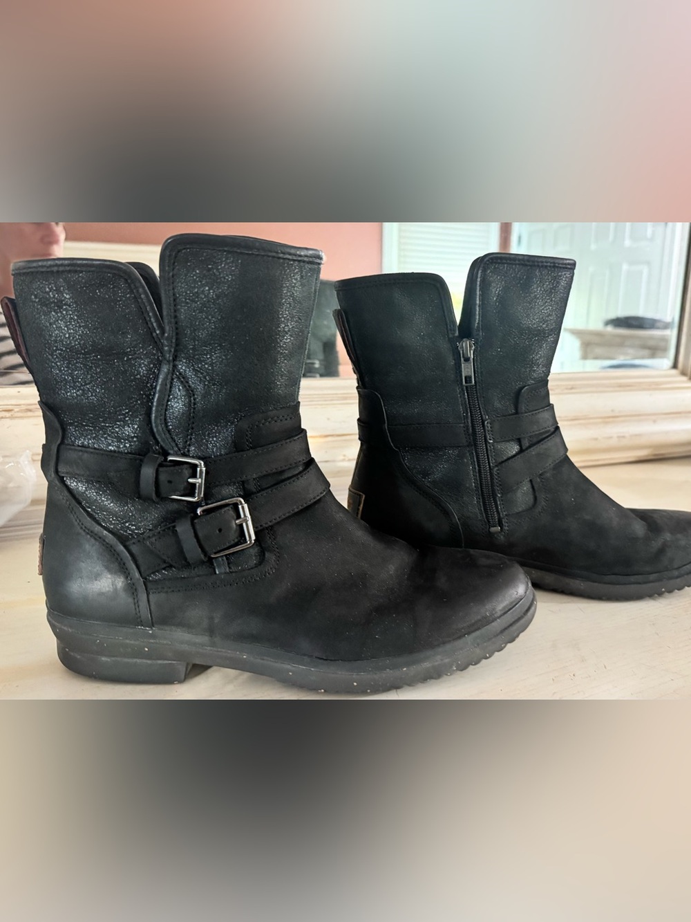 UGG Women's Black Mid-Calf Buckle Ankle Boots